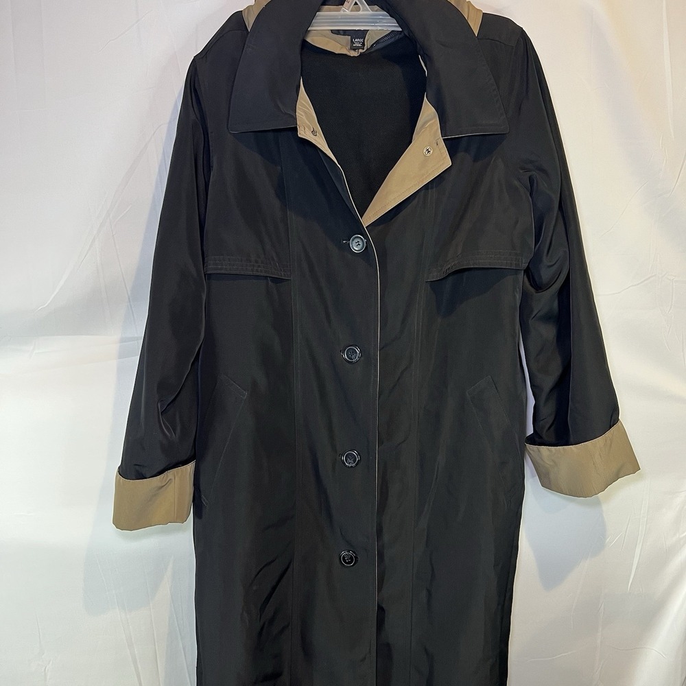 Misty Harbor Full Length Black Trench Coat Size Large Removable Hood And Liner